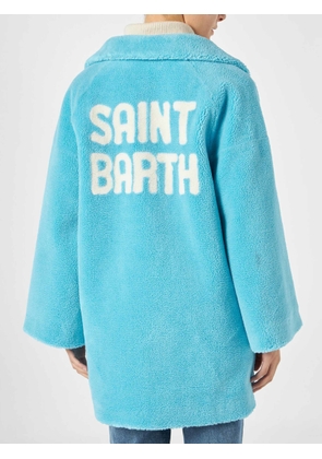 MC2 Saint Barth Woman Coat Turquoise Teddy Fabric
