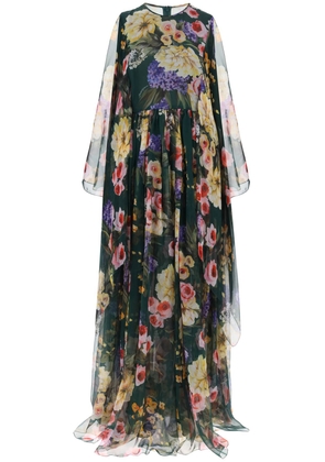 chiffon maxi dress with garden print - 42 Green