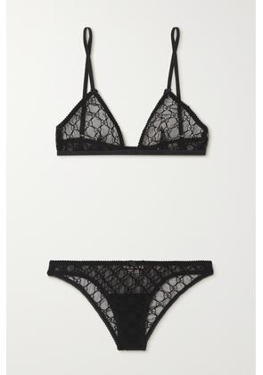 Gucci - Embroidered Tulle Triangle Bra And Briefs Set - Black - XS,S,M,L,XL