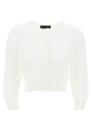 cropped cardigan with pearl - S White