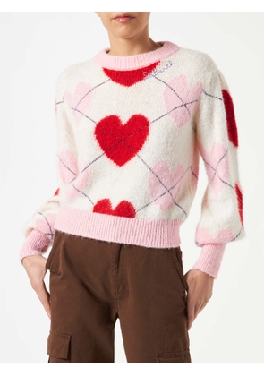MC2 Saint Barth Woman Brushed Striped Sweater With Heart Pattern