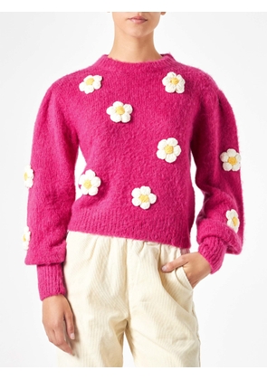MC2 Saint Barth Woman Brushed Sweater With Crochet Flowers Appliqués