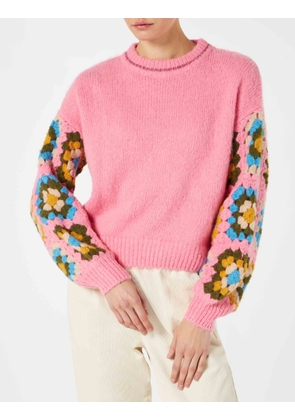 MC2 Saint Barth Woman Ultra Soft Crewneck Sweater With Handmade Crochet Sleeves