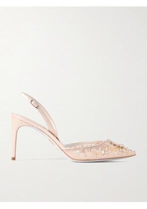 René Caovilla - Crystal-embellished Leather And Tulle Slingback Pumps - Neutrals - IT36,IT36.5,IT37,IT37.5,IT38,IT38.5,IT39,IT39.5,IT40,IT40.5,IT41,IT41.5,IT42