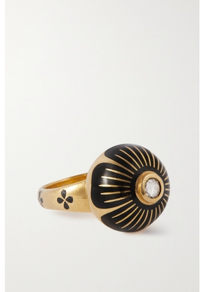 SOPHIE JOANNE - Sphere Flower 14-karat Recycled Gold, Enamel And Diamond Ring - Black - 6