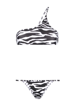 The Attico one-shoulder zebra-print bikini set - White