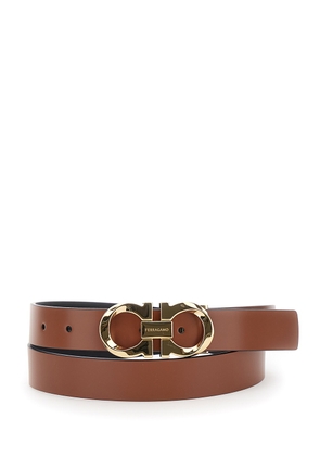 Ferragamo Black And Brown Reversible Belt With Gancini Buckle In Leather Man