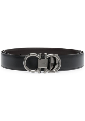 Ferragamo Black And Brown Reversible Belt With Gancini Detail In Smooth Leather Man