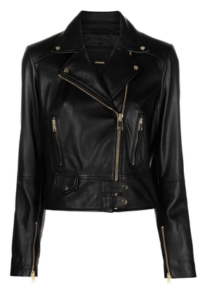 PINKO cropped leather biker jacket - Black
