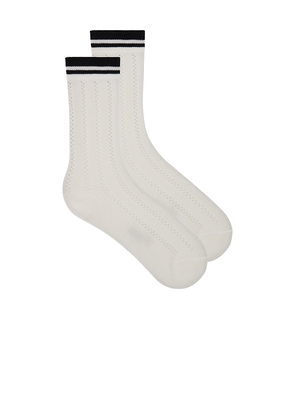 Stems Lattice Knit Crew Socks in White.