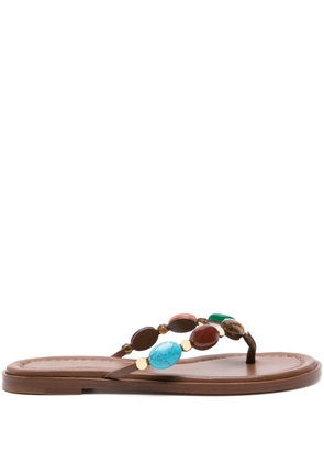 Gianvito Rossi Shanti embellished leather flip flops - Brown