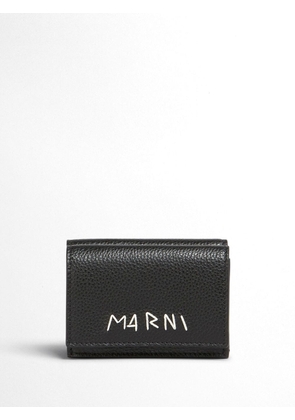 Marni logo-embroidered tri-fold leather wallet - Black