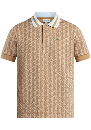 Lacoste logo-embroidered monogram-jacquard polo shirt - Neutrals