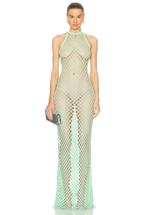 David Koma Open Back Crystal Crochet Gown in Green & Silver - Green. Size L (also in ).