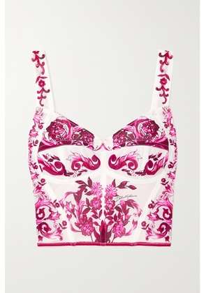 Dolce & Gabbana - Maiolica Floral-print Mesh Bustier Top - Pink - IT36,IT38,IT40,IT42,IT44,IT46,IT48,IT50