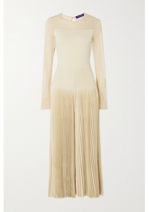 Ralph Lauren Collection - Tulle-trimmed Plissé-knit Jumpsuit - Brown - xx small,x small,small,medium,large