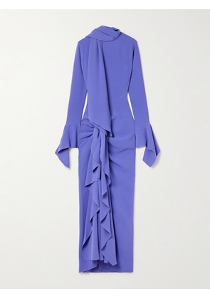 Solace London - Nella Draped Ruched Crepe Maxi Dress - Blue - UK 4,UK 6,UK 8,UK 10,UK 12,UK 14,UK 16