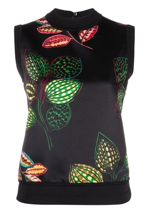 Elie Saab leaf-print sleeveless top - Black