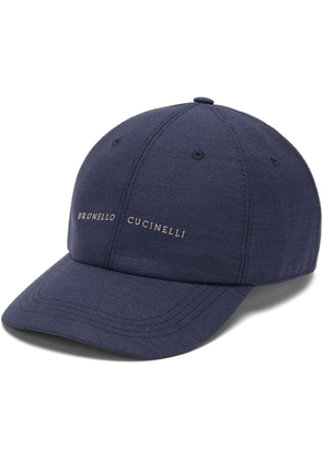 Brunello Cucinelli logo-embroidered wool cap - Blue