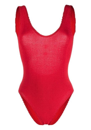 Bond-eye seersucker scoop-back swimsuit - Red