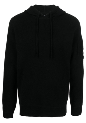 C.P. Company Lens-detail knitted wool-blend hoodie - Black