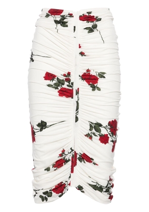 Magda Butrym rose-print ruched midi skirt - White