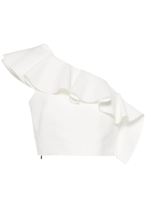 MSGM ruffle-trim one-shoulder cady blouse - White