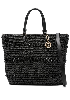 TWINSET crochet raffia tote bag - Black