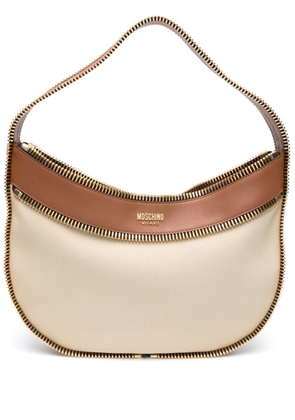 Moschino exposed-zip canvas shoulder bag - Neutrals
