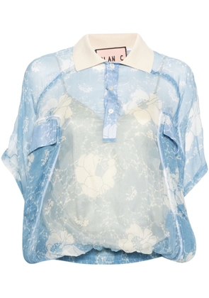 Plan C floral-print silk blouse - Blue