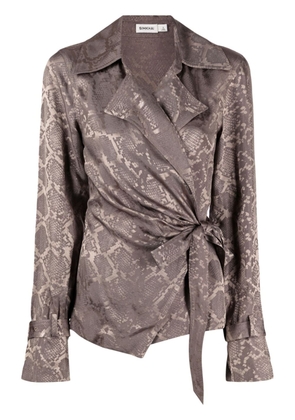 Simkhai python-print satin wrap blouse - Brown
