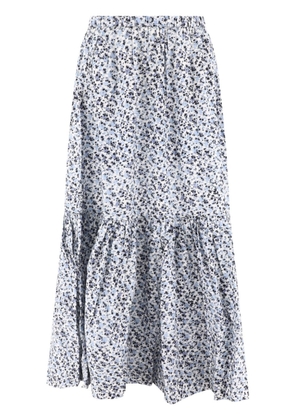 GANNI floral-print organic-cotton flounce maxi skirt - Blue