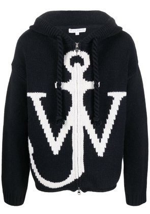 JW Anderson JW-initials anchor-logo intarsia-knit hoodie - Blue