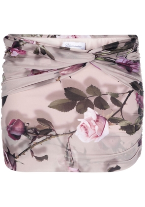 Blumarine floral-print ruched miniskirt - Brown