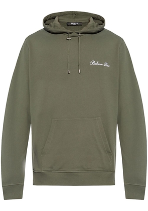 Balmain logo-embroidered drawstring hoodie - Green