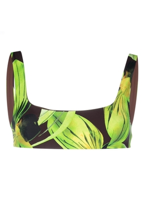 Louisa Ballou Scoop leaf-print bikini top - Green