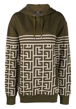 Balmain monogrammed striped hoodie - Green