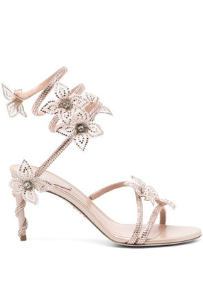 René Caovilla Margot floral-appliqué rhinestone sandals - Pink