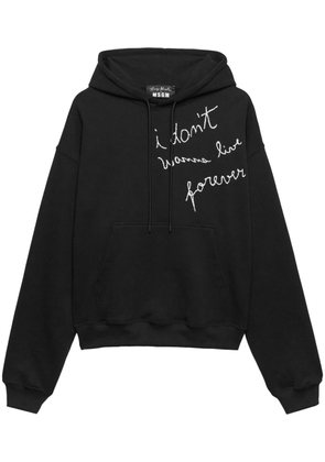 MSGM slogan-embroidered drawstring hoodie - Black