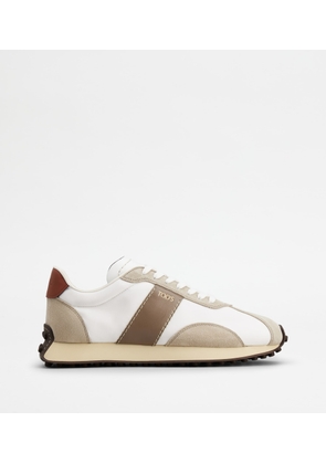 Tod's - Sneakers in Leather and Technical Fabric, BROWN,WHITE,BEIGE, 10 - Shoes