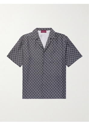 Gucci - Camp-Collar Logo-Print Silk Shirt - Men - Gray - IT 46