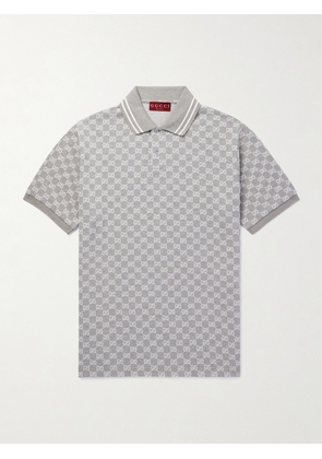 Gucci - Monogrammed Cotton-Piqué Polo Shirt - Men - Gray - S