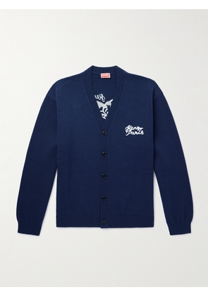 KENZO - Logo-Embroidered Wool and Cotton-Blend Cardigan - Men - Blue - S
