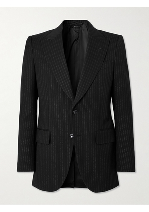 TOM FORD - Dyylan Slim-Fit Pinstriped Metallic Wool-Blend Twill Suit Jacket - Men - Black - IT 48