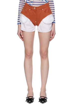 Pushbutton Orange Layered Denim Shorts