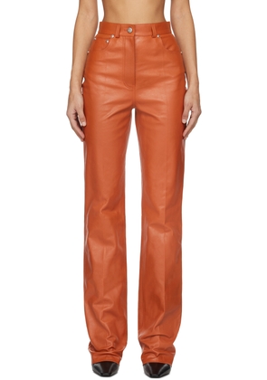 Ferragamo Orange Five-Pocket Leather Pants