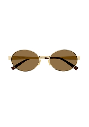 Saint Laurent Round Sunglasses in Gold & Brown - Metallic Gold. Size all.