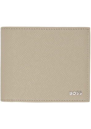 BOSS Taupe Embossed Leather Logo Lettering Wallet