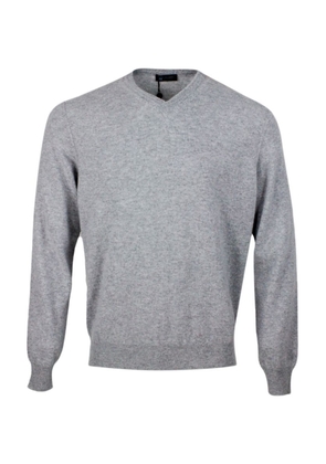Colombo Long-sleeved V-neck Sweater In Fine 2-ply 100% Kid Cashmere With Special Processing On The Edge Of The Neck
