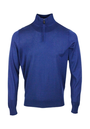Colombo Light Half-zip Long-sleeved Sweater In Fine 100% Cashmere And Silk With Special Processing On The Profile Of The Neck